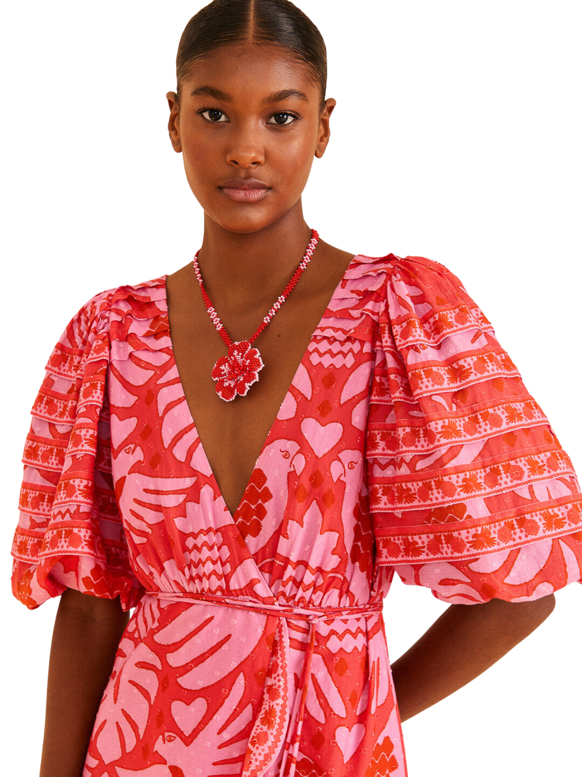 farm rio red jungle scarf wrap midi dress Farm Rio Wrap Midi Dress In Jungle Scarf Red - 60% Off