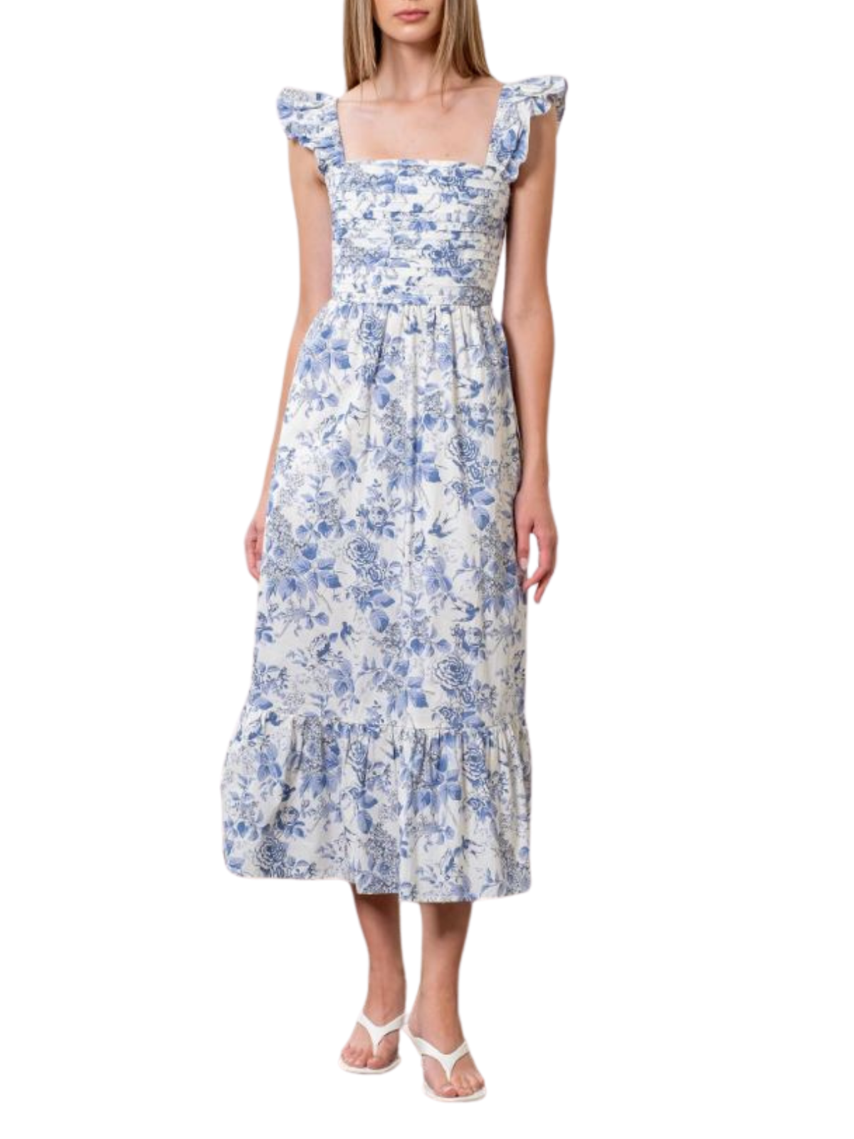 Shirred Tiered Floral Midi Dress The RiverLane Shirred Tiered Floral Midi Dress The RiverLane