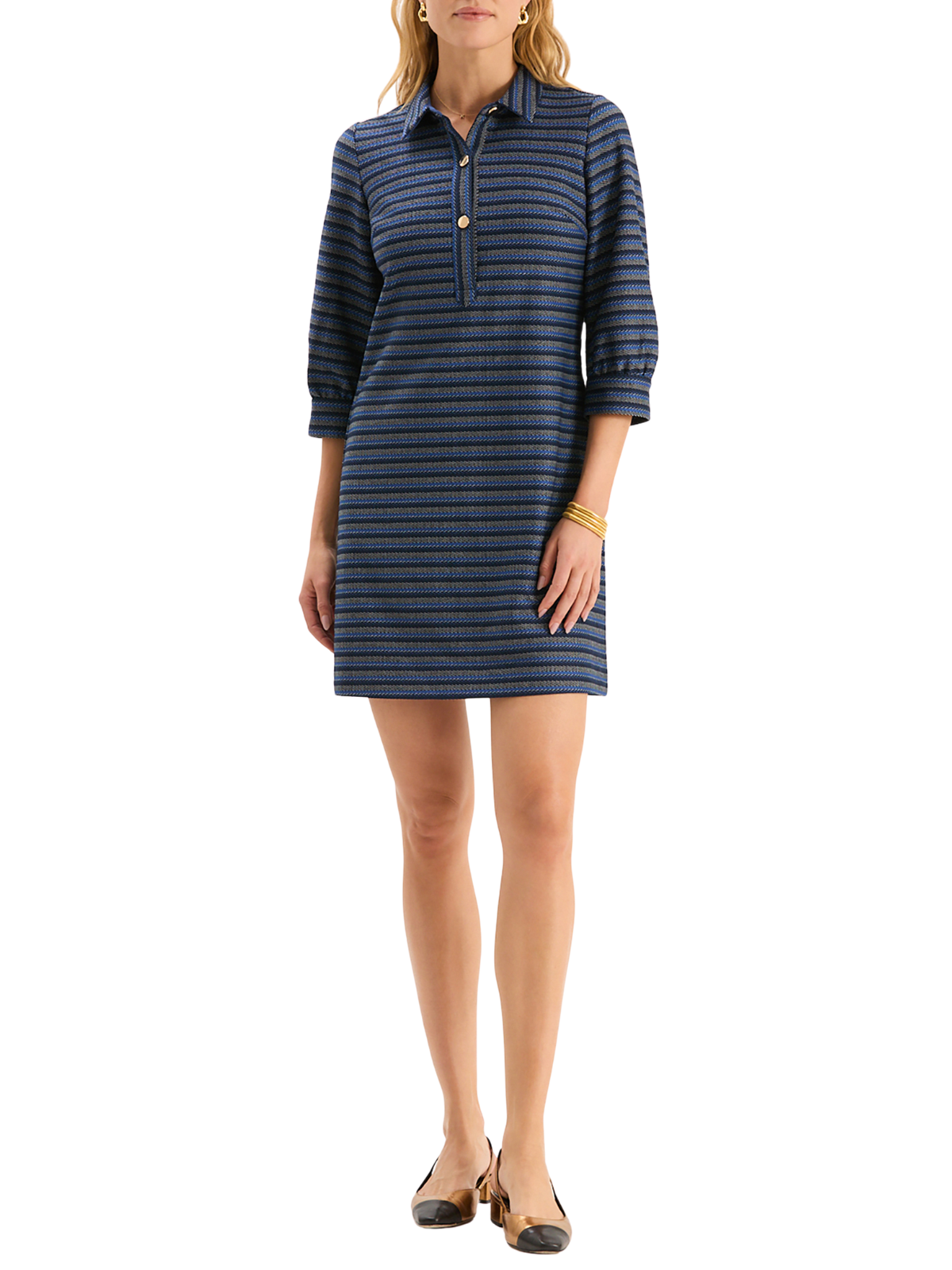 Kat Gold Button Knit Dress The RiverLane Kat Gold Button Knit Dress The RiverLane