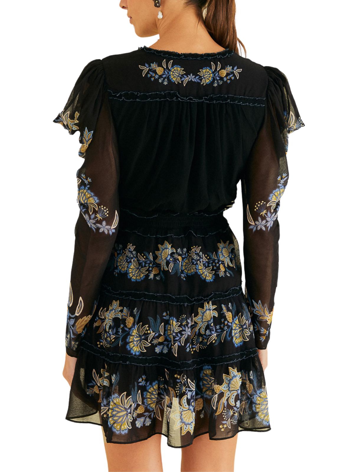 stitched garden cotton midi dress FARM Rio Stitched Garden Black Midi Dress