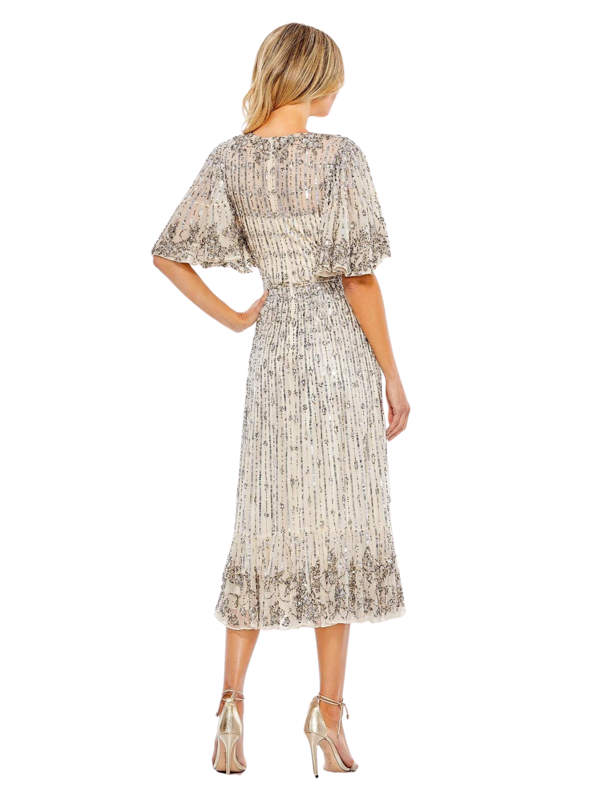 flounce sleeve midi dress Blue Planet | Printed Tie Neck Flounce Sleeve Midi Dress