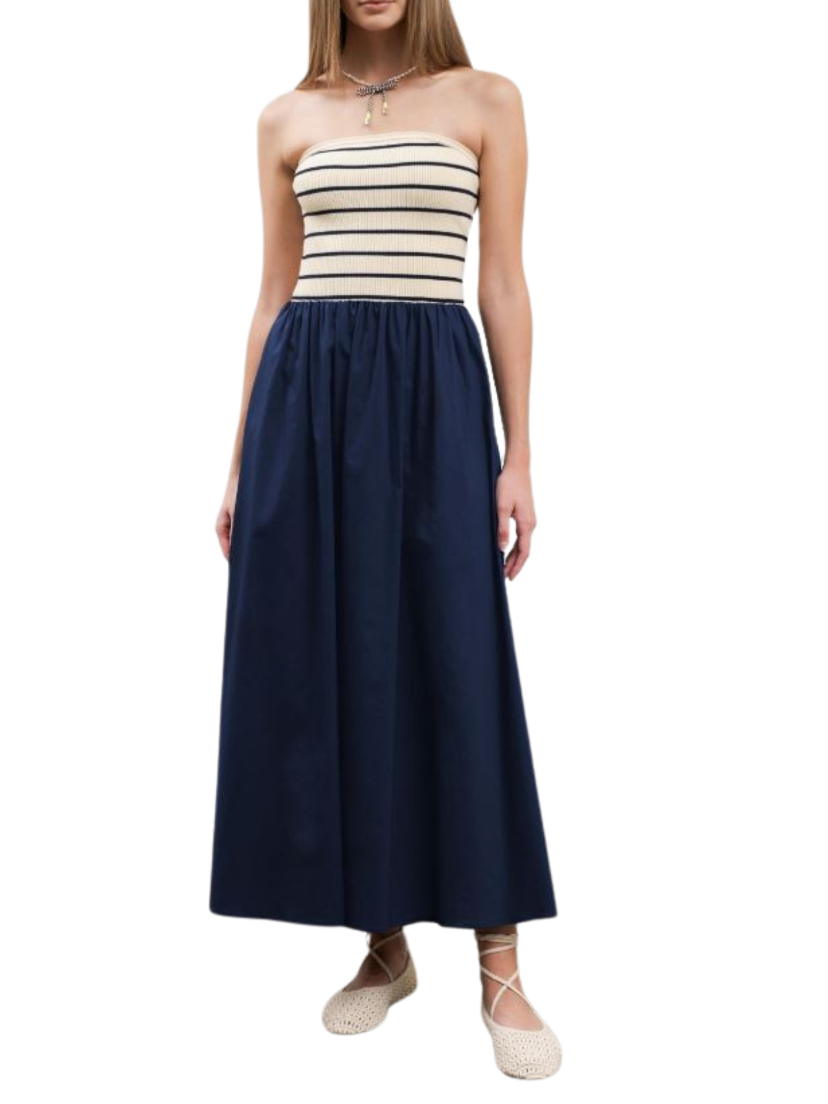Strapless Striped Midi Sweater Dress – The RiverLane Strapless Striped Midi Sweater Dress – The RiverLane