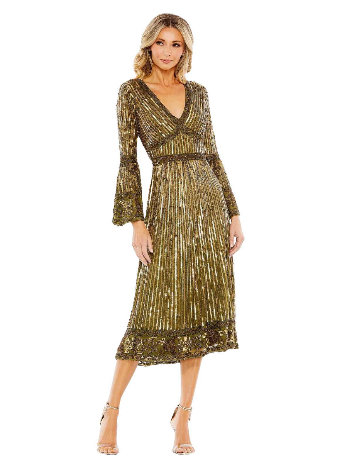 Embellished 3/4 Sleeve V Neck A Line Dress The RiverLane Embellished 3/4 Sleeve V Neck A Line Dress The RiverLane