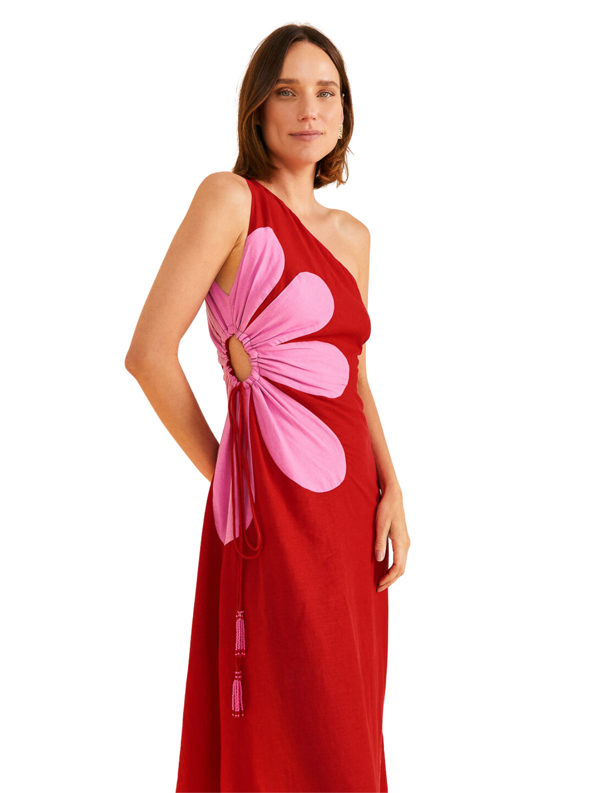 red cut-out flower dress Halter Floral Cut Out Maxi Dress Red