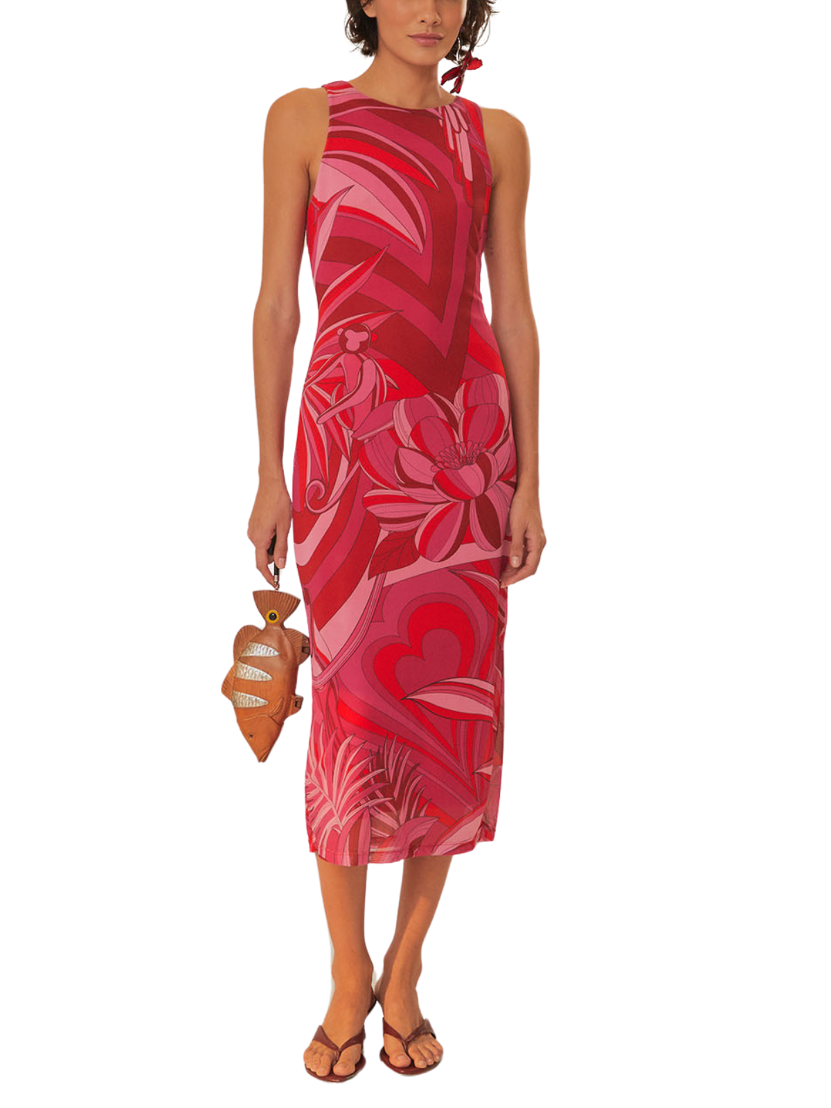 red endless summer tulle midi dress Red Endless Summer V Neck Midi Dress FARM Rio