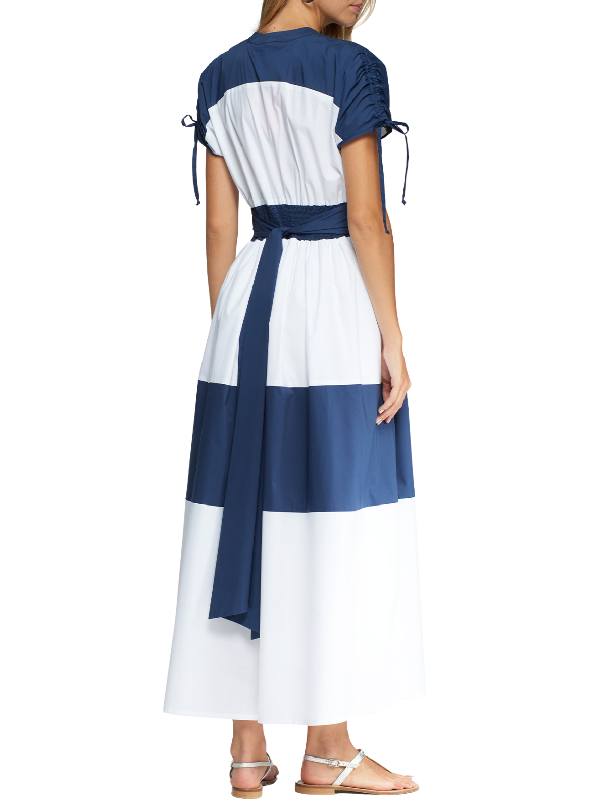 linda stripe ruffle sleeve cotton midi dress Linda Stripe Ruffle Sleeve Cotton Midi Dress