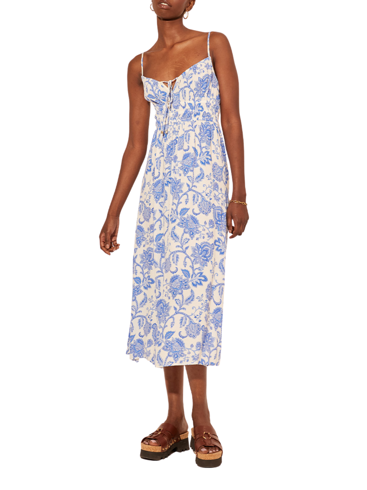 athena midi dress En Saison Women's Square Neck Athena Midi Dress - Pink White Multi