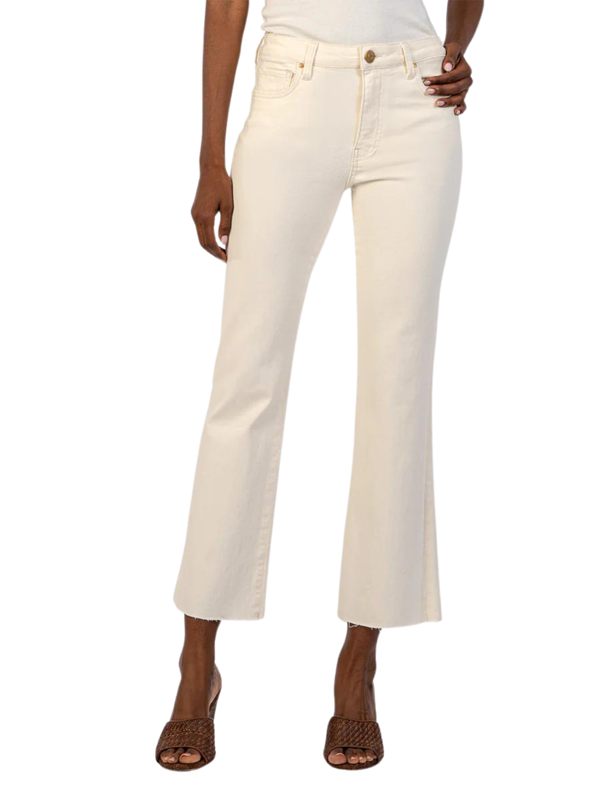 KELSEY OPTIC WHITE HIGH RISE ANKLE FLARE WITH RAW HEM main image 0