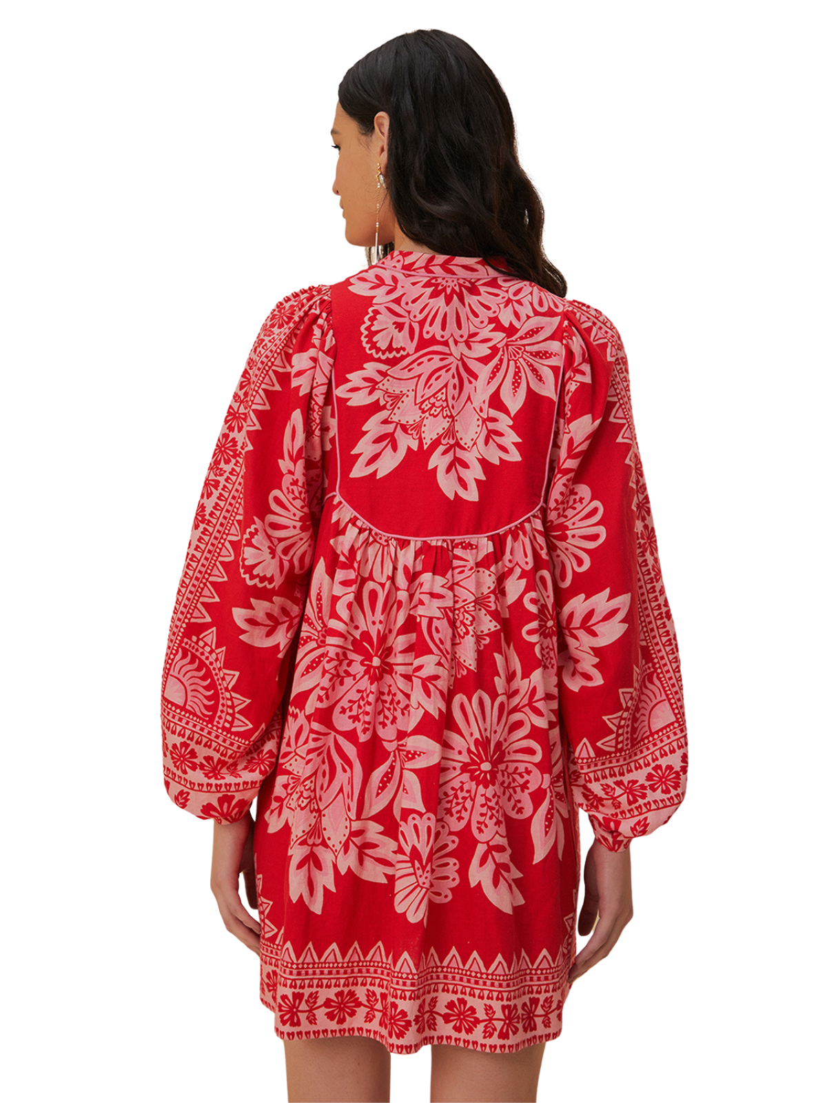 flora tapestry red long sleeve mini dress FARM Rio Flora Tapestry Red Long Sleeve Mini Dress