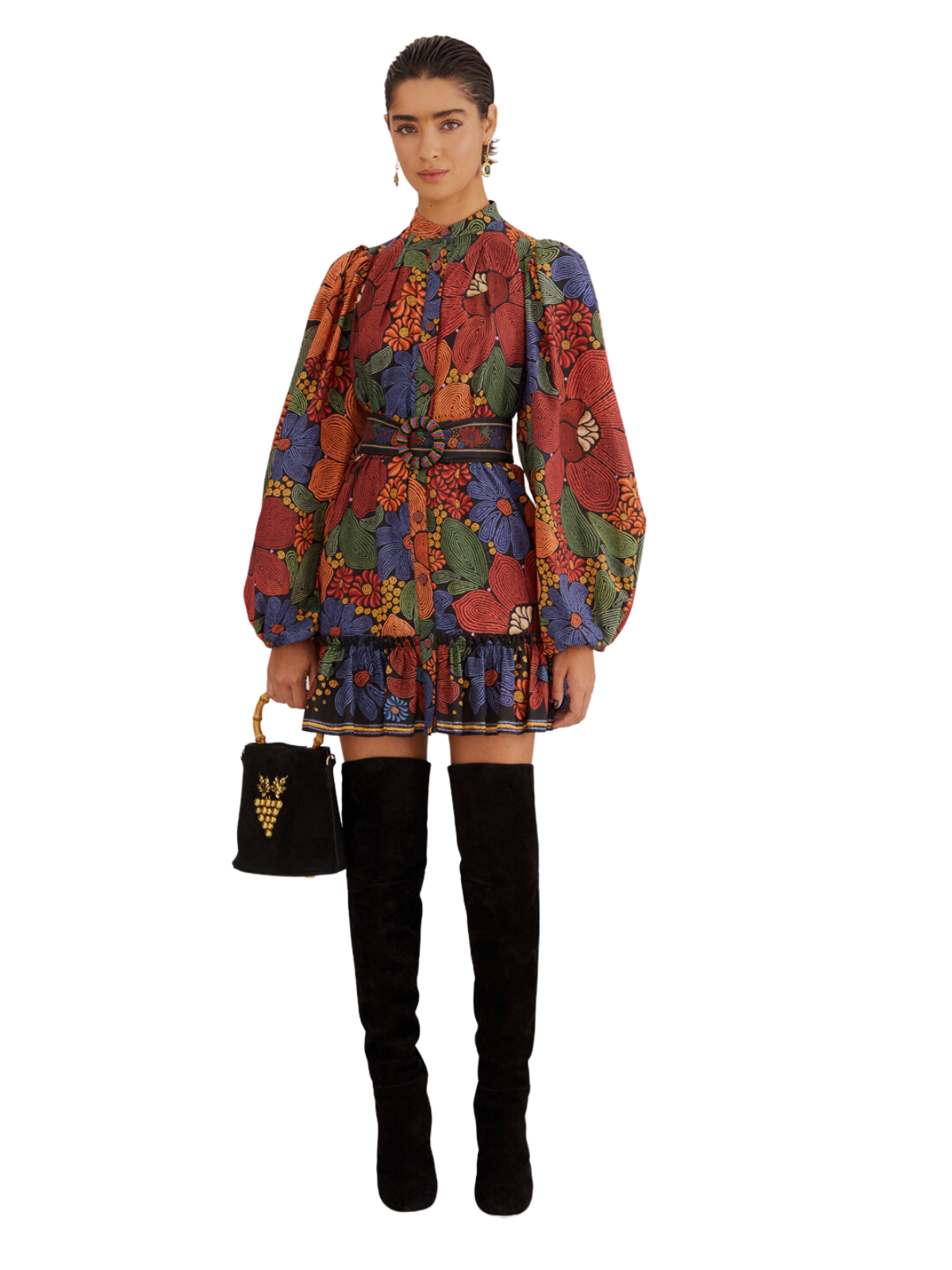 Stitched Flowers Black Long Sleeve Mini Dress The RiverLane Stitched Flowers Black Long Sleeve Mini Dress The RiverLane
