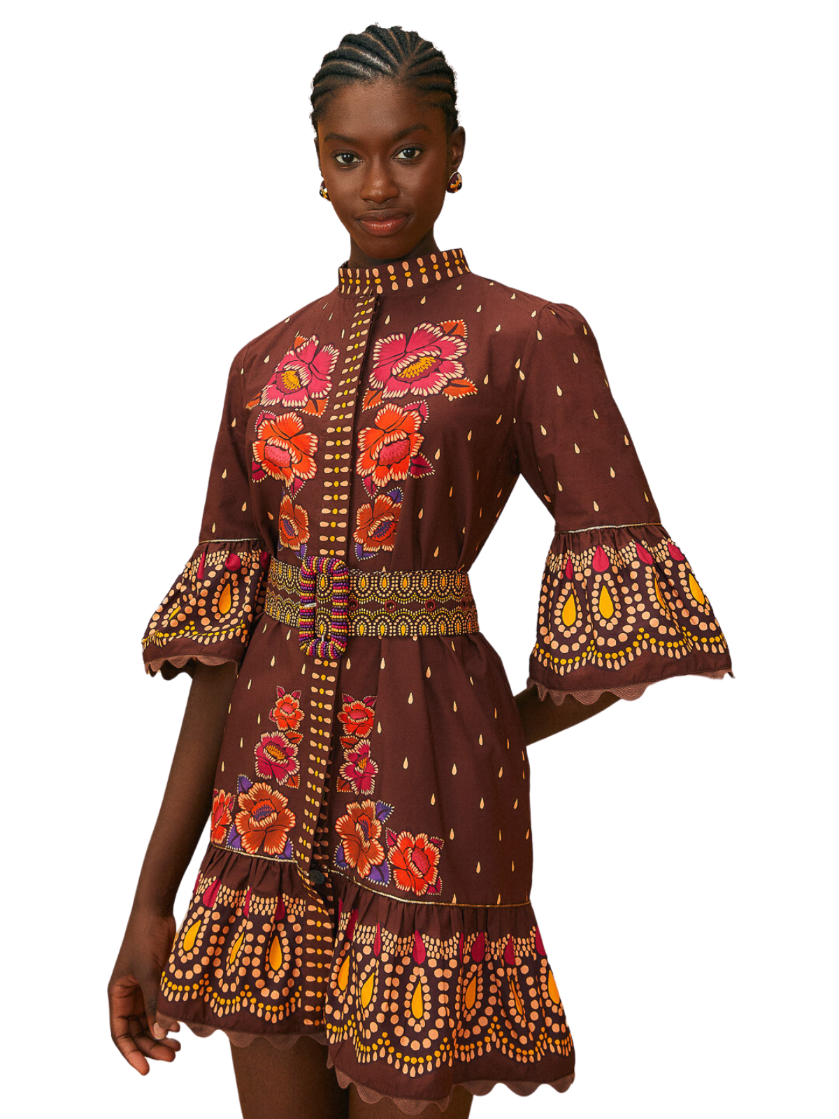 Bright Flora Brown Short Sleeve Mini Dress The RiverLane Bright Flora Brown Short Sleeve Mini Dress The RiverLane