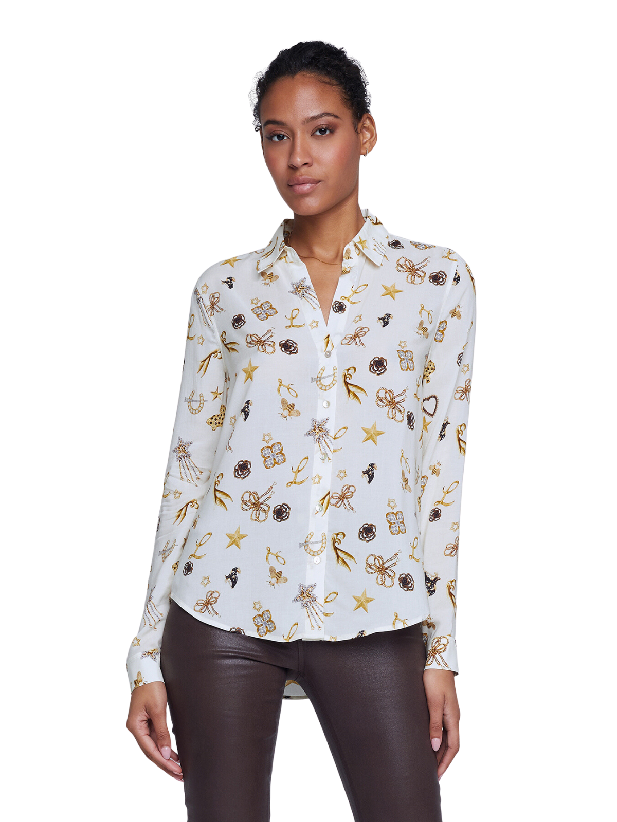 Sheer Cotton Relaxed Long-Sleeve Shirt (Floral) (Ines de la