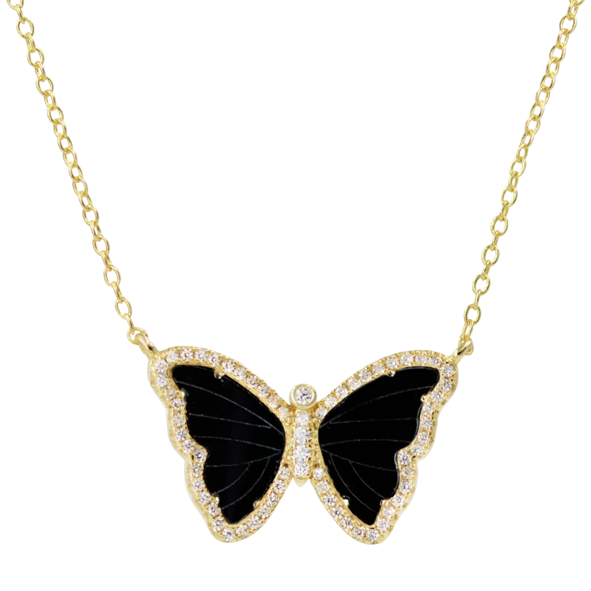 Black onyx butterfly necklace deals