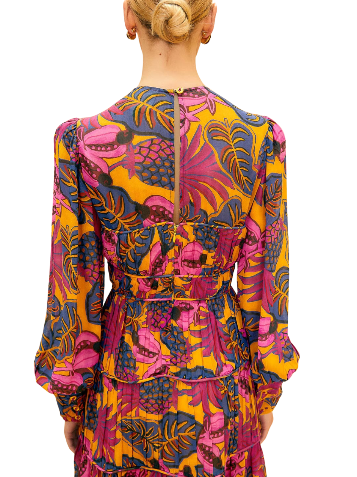 yellow fruit dream long sleeve mini dress Farm Rio Fruit Dream Long-Sleeve Mini Dress