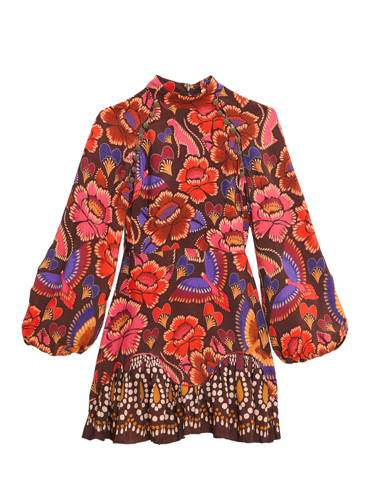 Bright Flora Brown Long Sleeve Mini Dress The RiverLane Bright Flora Brown Long Sleeve Mini Dress The RiverLane