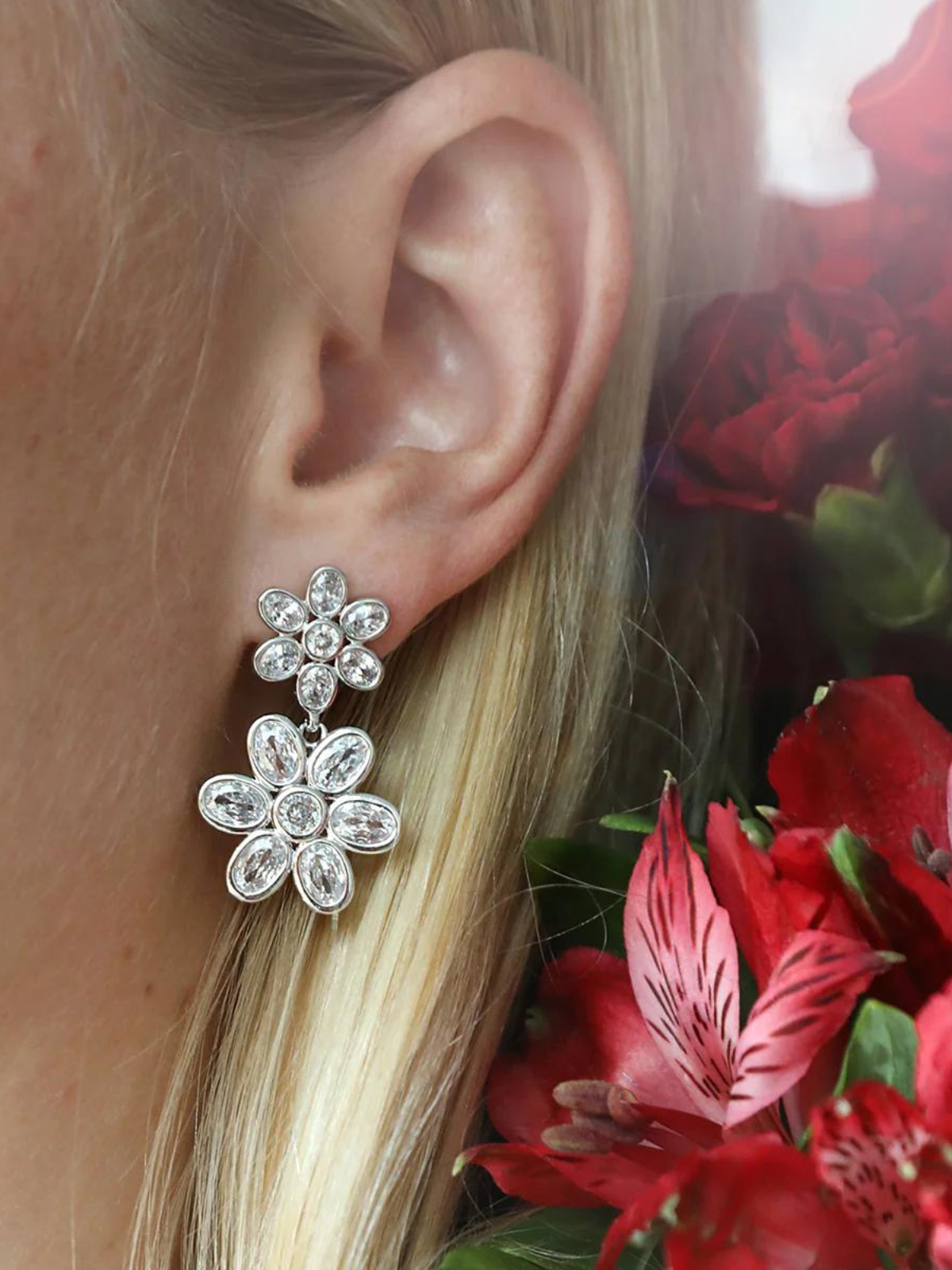 White Gold Daisy Double Drop Earring The RiverLane