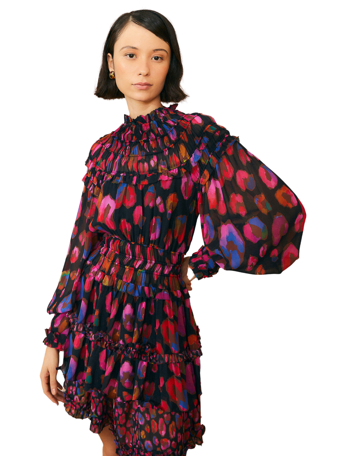 Iridescent Leopards Black Ruffled Dress The RiverLane Iridescent Leopards Black Ruffled Dress The RiverLane