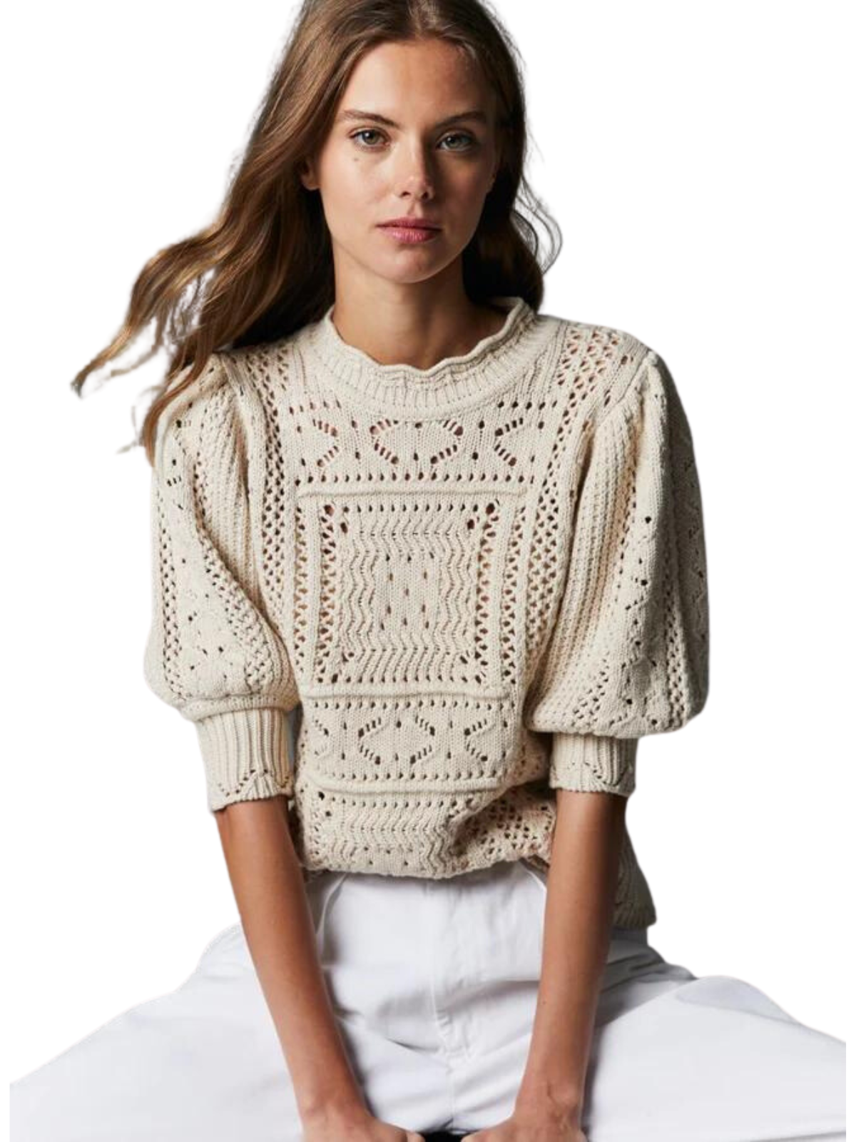 Stitchy puff sleeve sweater hot sale