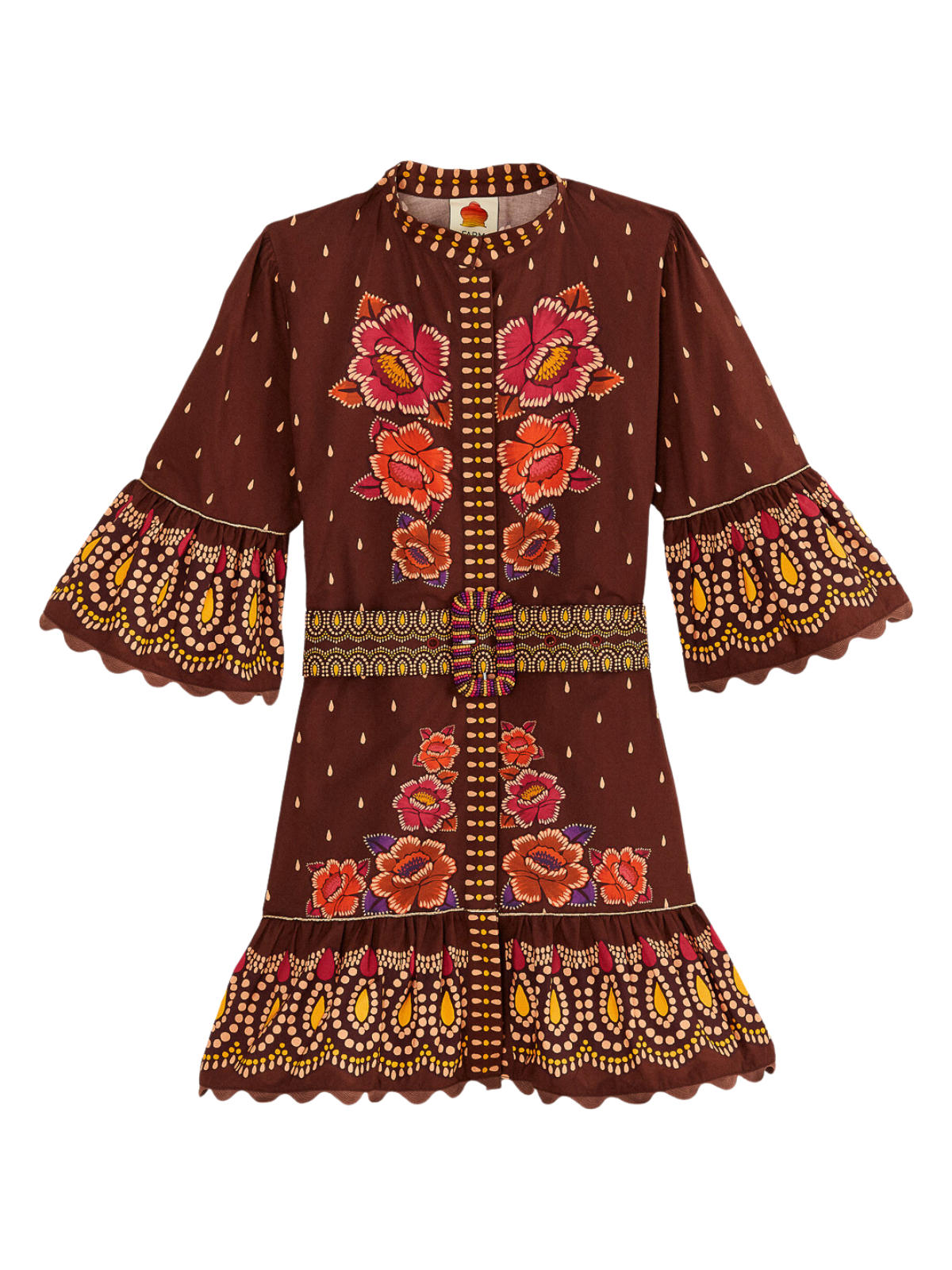 Bright Flora Brown Short Sleeve Mini Dress The RiverLane Bright Flora Brown Short Sleeve Mini Dress The RiverLane