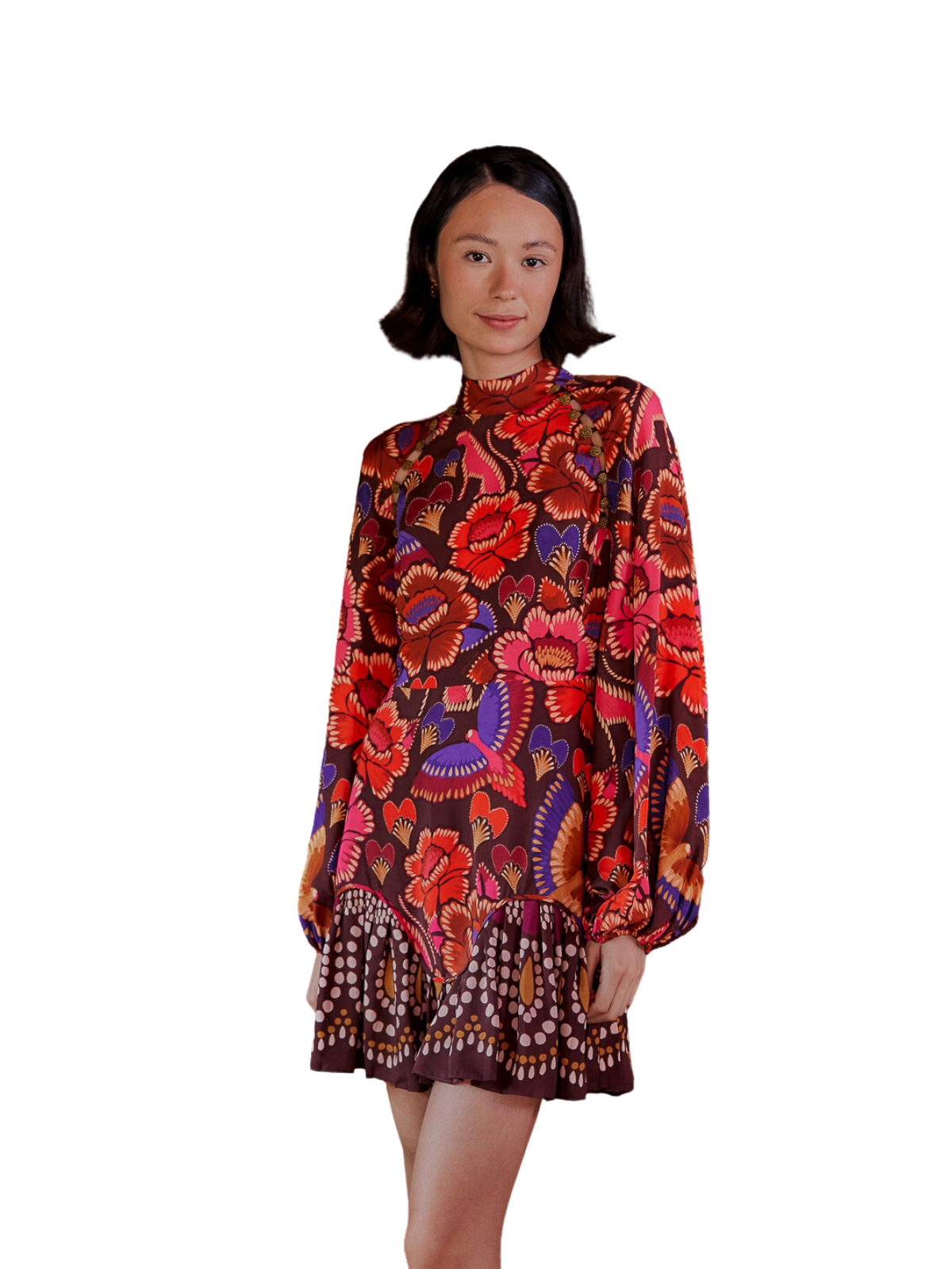 Bright Flora Brown Long Sleeve Mini Dress The RiverLane Bright Flora Brown Long Sleeve Mini Dress The RiverLane