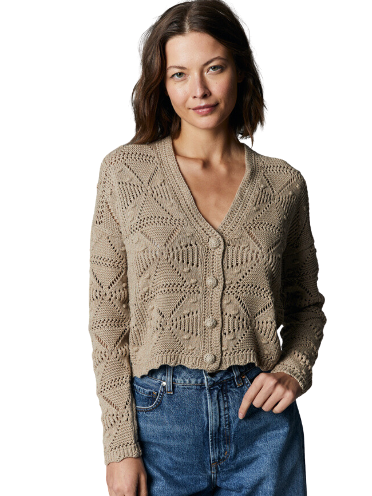 SPOT EFFECT PEANUT STICH V NECK CARDIGAN main image 0