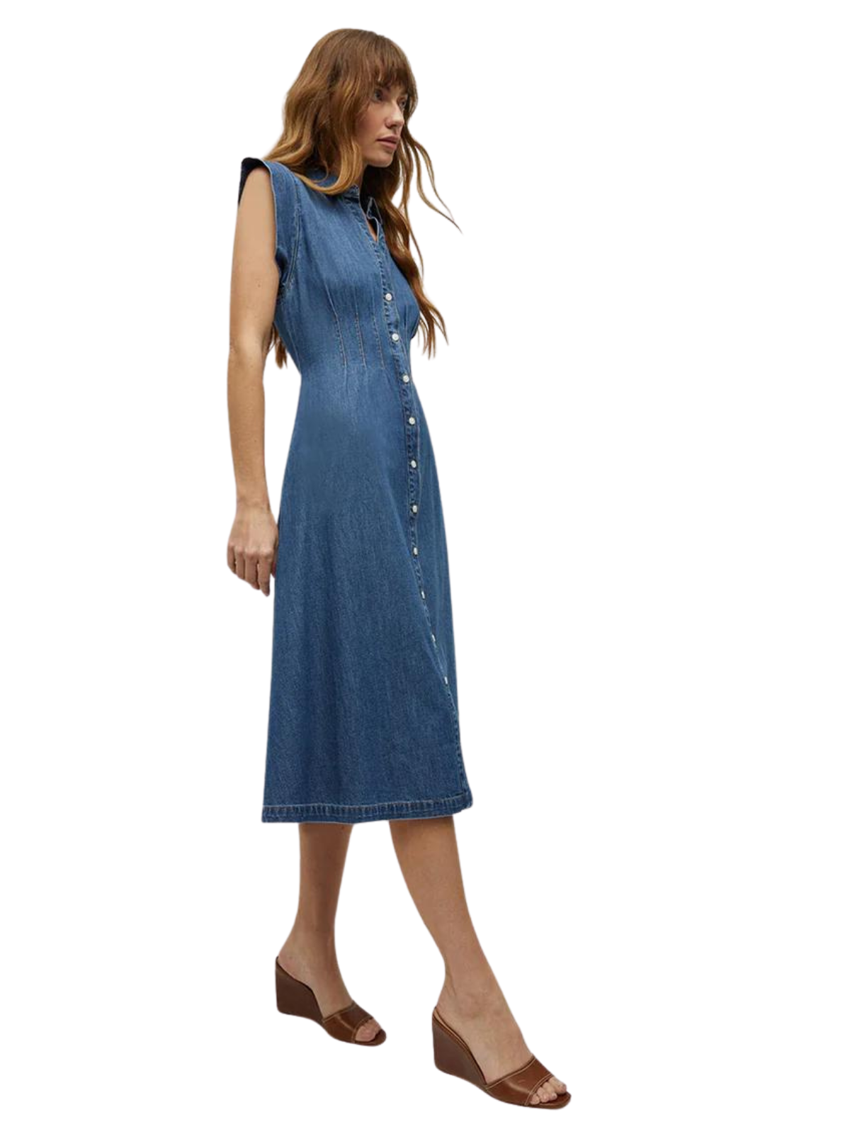 veronica beard ruben denim midi dress Ruben Pintuck Waist Sleeveless Denim Dress (Women)